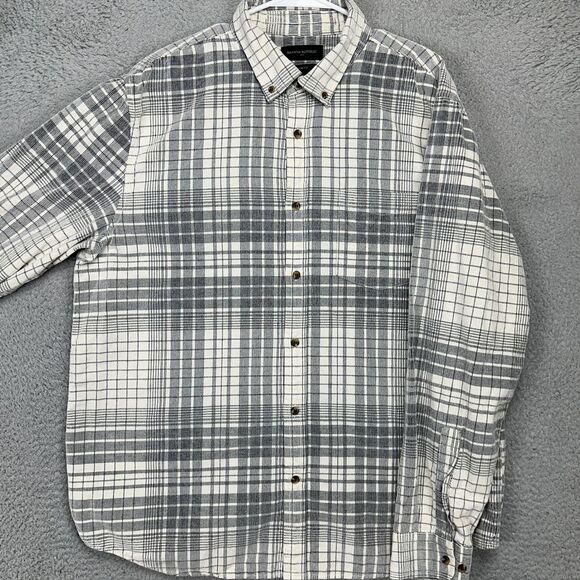Banana Republic Corduroy Shirt Mens XL Cream Black Plaid Slim Ft Button Down